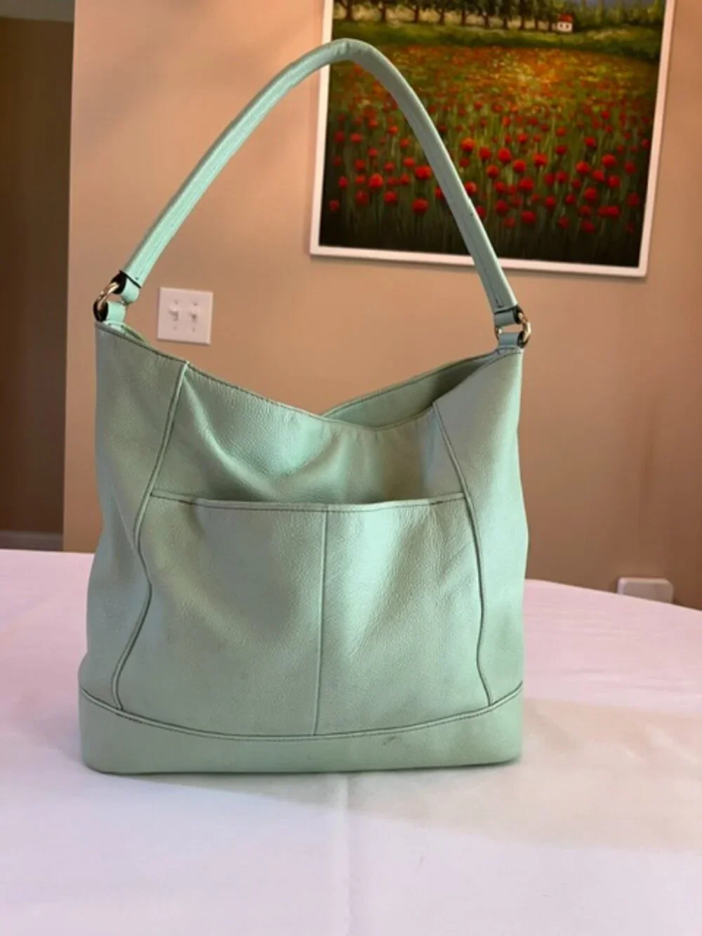 TIGNANELLO | Mint Green Pebbled Leather Handbag Purse Hobostyle